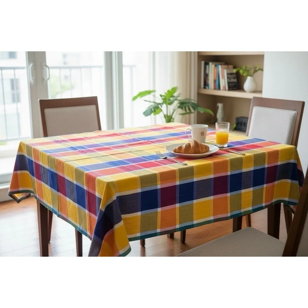 Williams Sonoma 1990s Handwoven Vintage Multi-Color Plaid Tablecloth 70x70